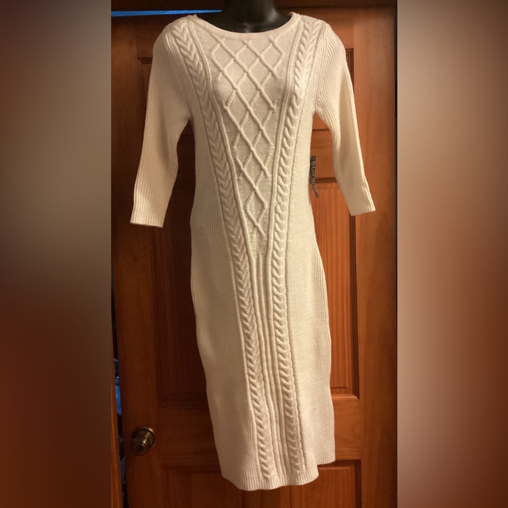 New York and Company White Cable knit Sweater Dress